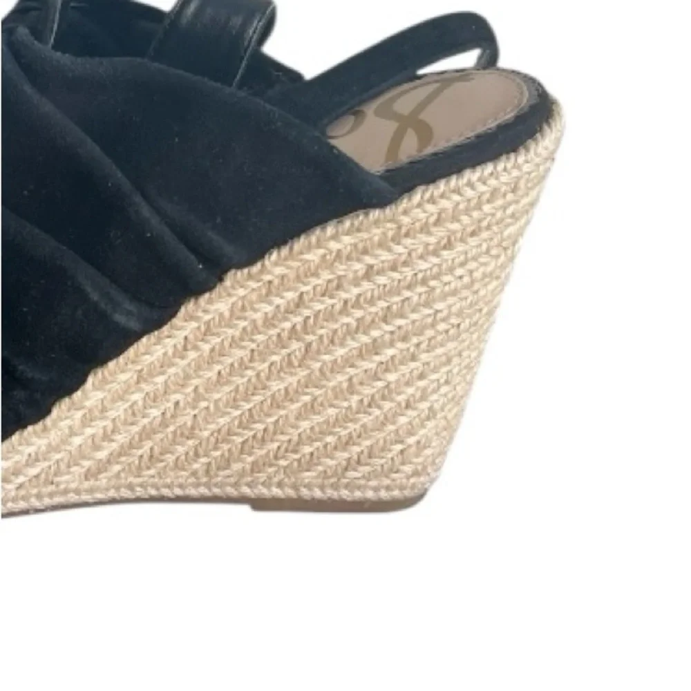 Sam Edelman Awan Black Suede Wedges Espadrille Slingback Sandals Size 8